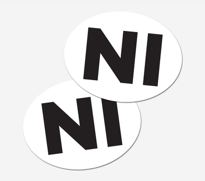 2 X Ni Car Stickers White Oval Self-adhesive Vinyl Car, Van, Lorry
