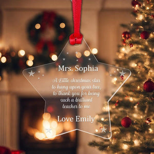 Personalised Teacher Christmas Bauble: Acrylic Star Xmas Tree Decor