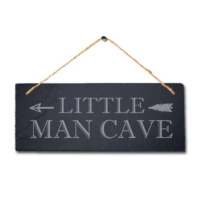 Little Man Cave Left Arrow Direction Laser Engraved Hanging Slate Bar Plaque Sign
