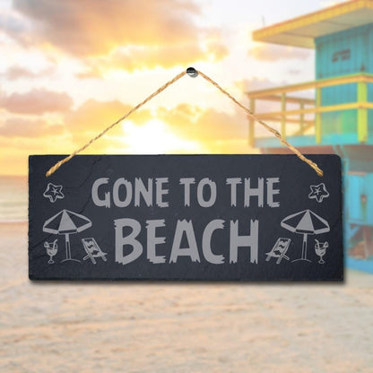 Gone To The Beach Laser Engraved Hanging Slate Ocean Beach Sea Decor Plaque Sign