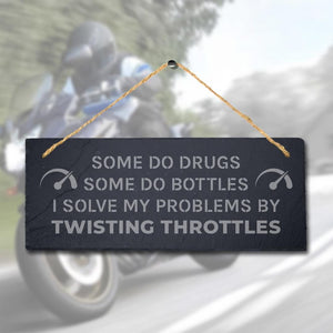 Motorbike Slate Plaque: Laser Engraved Shed Sign with Jute Rope