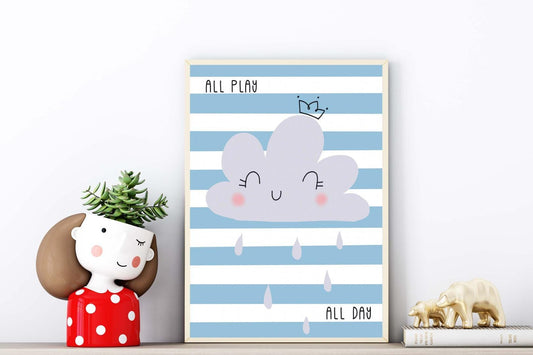 All Play Cloud Kids Boho Watercolour Hand Painted Effect Nursery Wall Art Poster