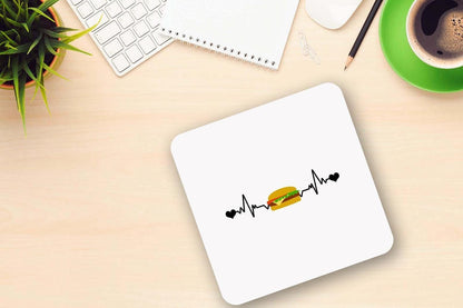 Burger Heartbeat - Funny Ceramic Novelty Mug & Coaster Coffee Tea Cup Office Foodie Gift