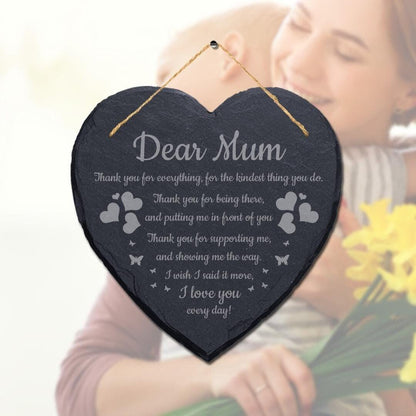 Personalised Mother's Day Slate Heart Design Slate Hanging Plaque Sign Ideal Gift
