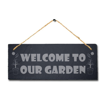 Welcome To Our Garden Laser Engraved Hanging Slate Home Decor Garden Plaque Sign