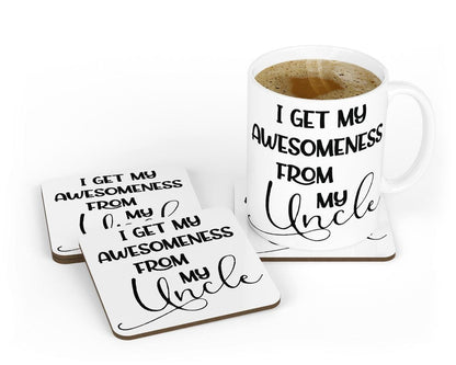 I Get My Awesomeness Mug & Coaster Set Uncle Fathers Day Birthday Xmas Tea Gift