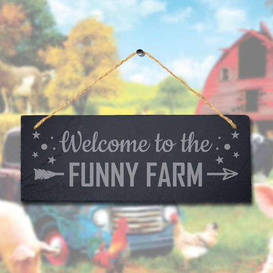 Welcome Hanging Slate Sign Laser Engraved Plaque Funny Farm Farmhouse Home Gift