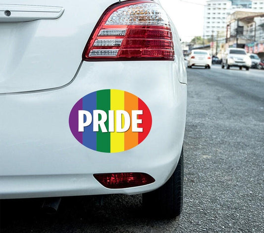 2 X Pride Car Stickers Rainbow Flag Oval Self-adhesive Vinyl Car, Van, Lorry