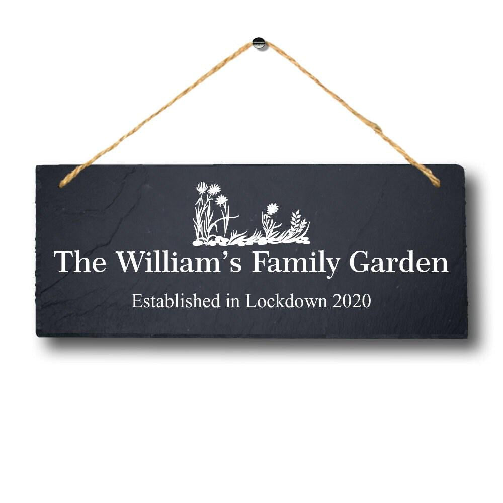 Personalised Name Engraved Slate Garden Plaque Sign Lockdown Memory Keepsake