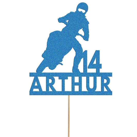 Personalised Glitter Motorbike Cake Topper: Biker Birthday Decoration