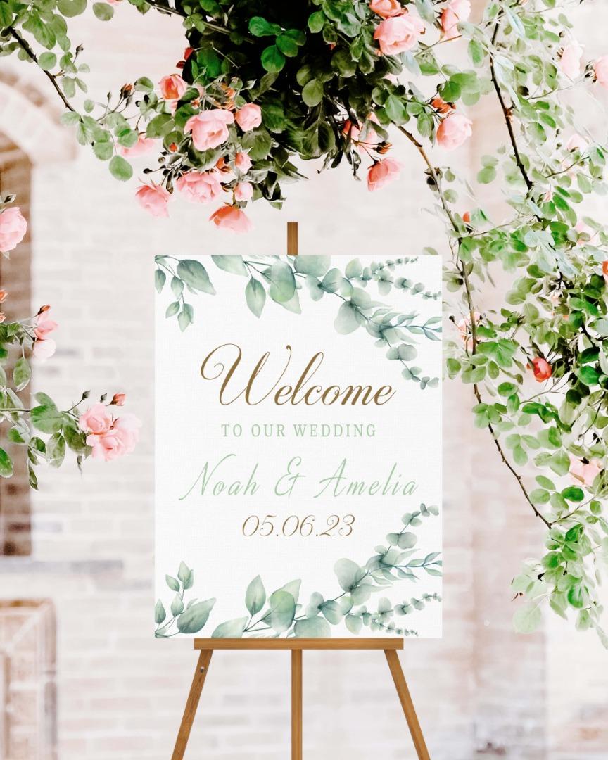 Personalised Eucalyptus Wedding Welcome Sign: Elegant Custom Print (Digital or Foam Board)