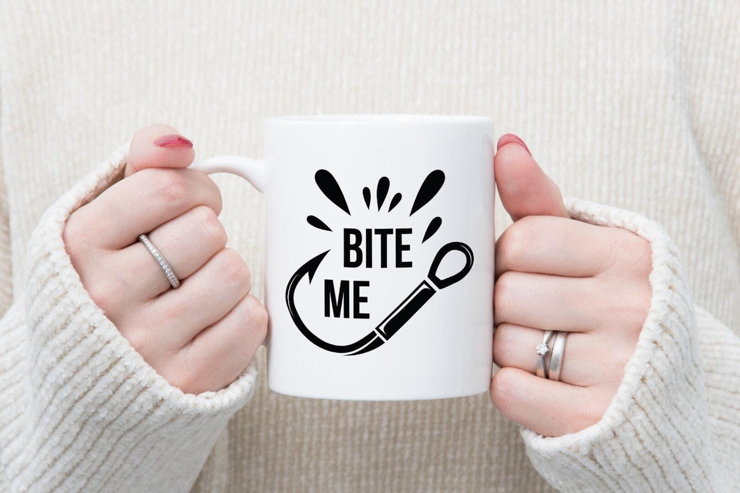 Bite Me Mug & Coaster Set Fishing Hook Fisherman Birthday Christmas Coffee Gift