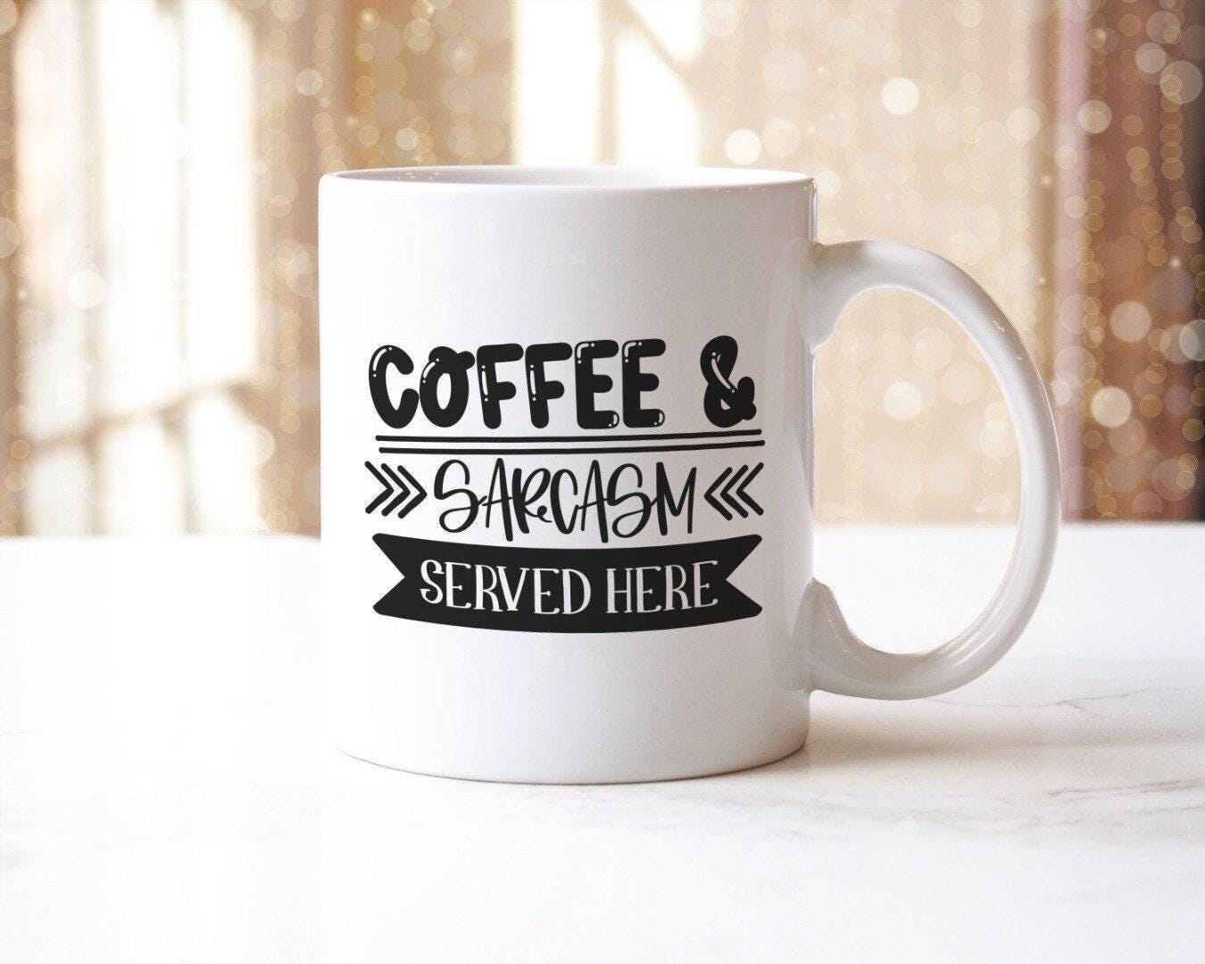 Coffee & Sarcasm Served Here - Funny Ceramic Novelty Mug And Coaster Coffee Tea Cup Gift