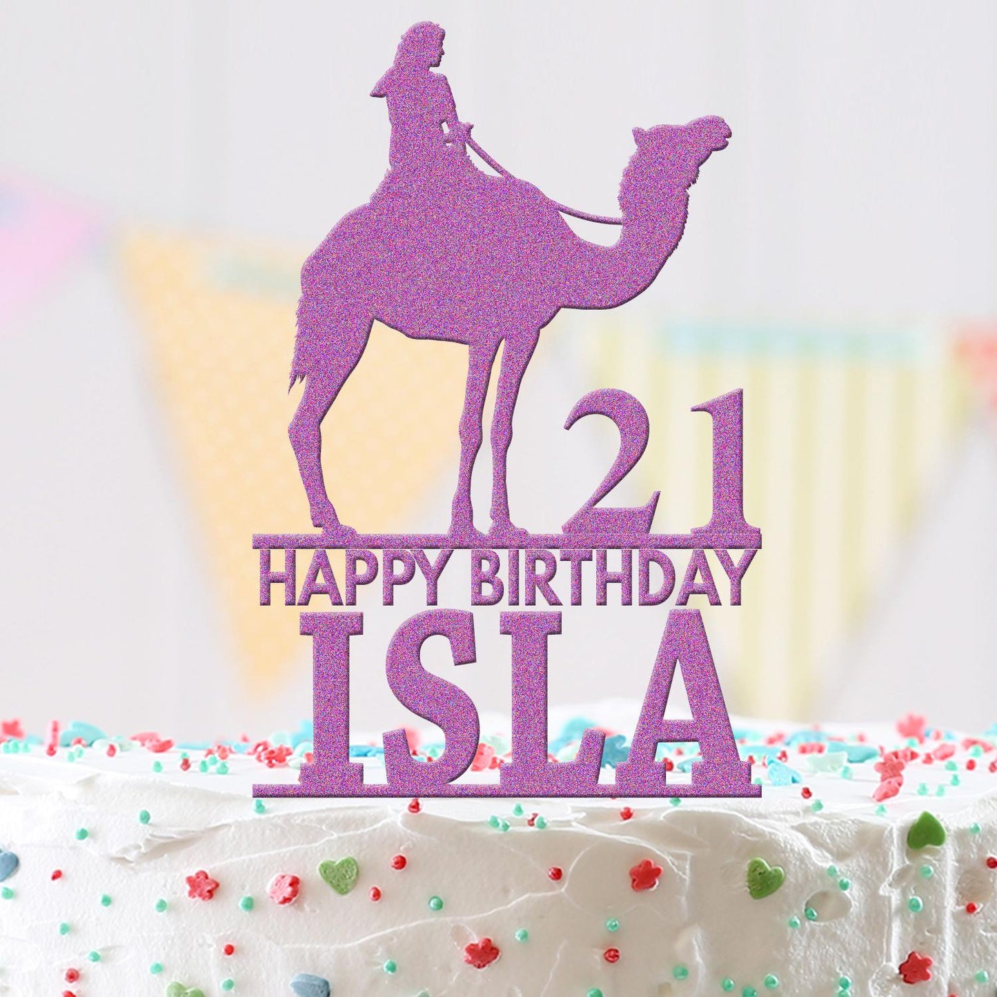 Personalised Acrylic Camel Riding Girls Birthday Cake Topper Decoration Gift
