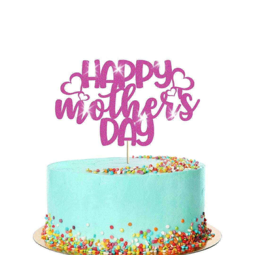 Happy Mothers Day Hearts Design Glitter Cake Topper Birthday Decoration