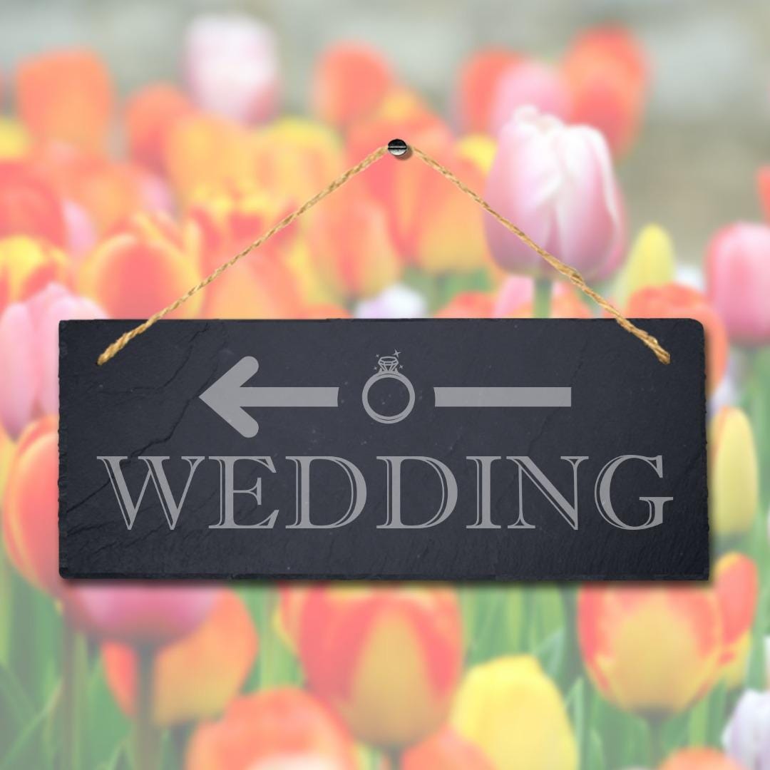 Wedding Left Way Arrow Laser Engraved Hanging Slate Wedding Venue Plaque Sign