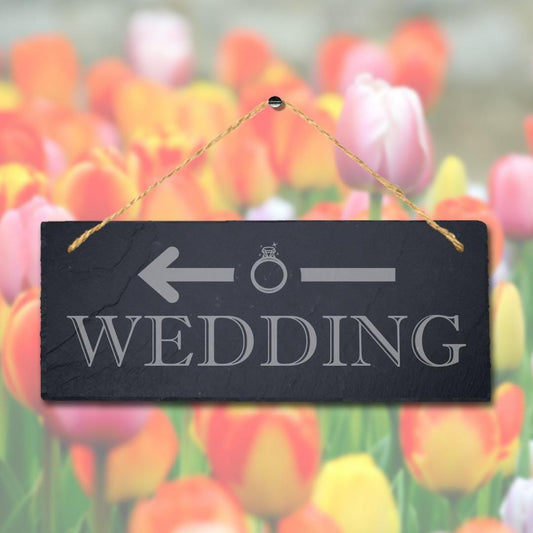 Wedding Left Way Arrow Laser Engraved Hanging Slate Wedding Venue Plaque Sign