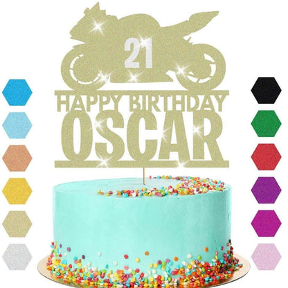Motorbike Racing Cake Topper Personalised Boys Birthday Decoration Any Name Age