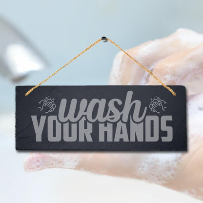 Wash Your Hands Hanging Slate Sign Engraved Plaque Funny Washroom Toilet Wc Gift