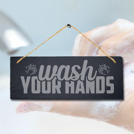 Wash Your Hands Hanging Slate Sign Engraved Plaque Funny Washroom Toilet Wc Gift