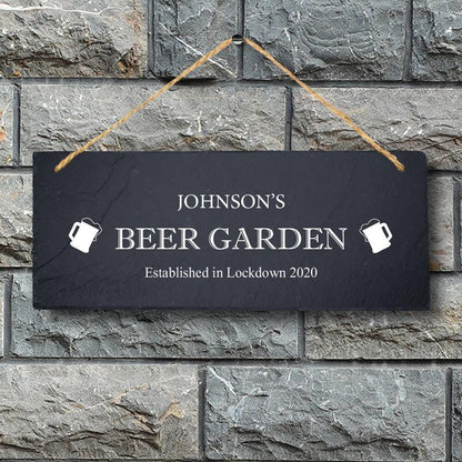 Personalised Lockdown Name White Uv Printed Sign Slate Beer Garden Memory