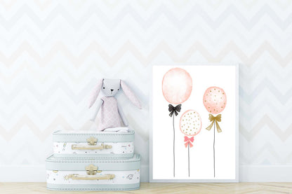 Pink Balloons Girls Boho Watercolour Hand Painted Effect Nursery Wall Art Poster