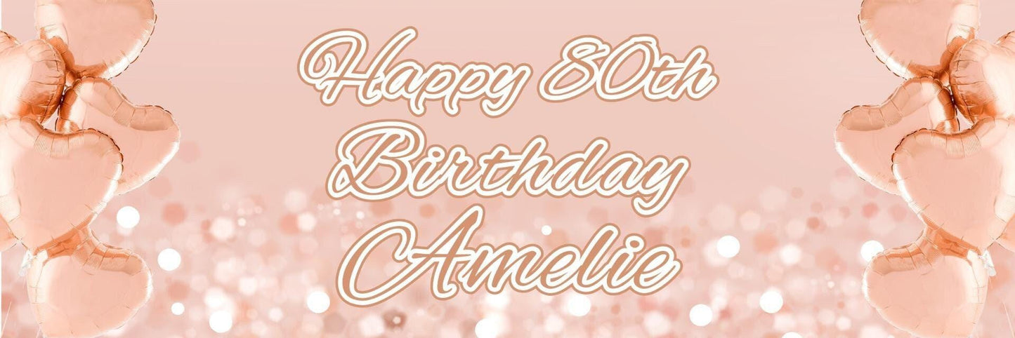 2 Personalised Rose Gold Pink Heart Birthday Party Celebration Banners Posters