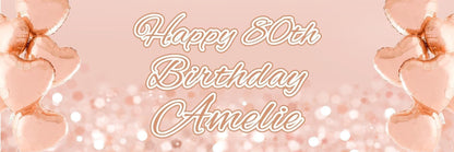 2 Personalised Rose Gold Pink Heart Birthday Party Celebration Banners Posters