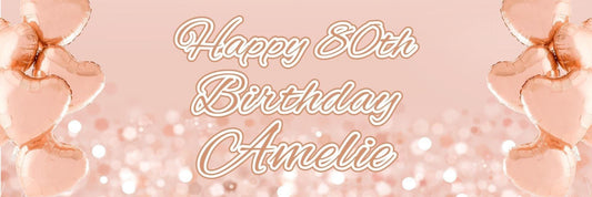 2 Personalised Rose Gold Pink Heart Birthday Party Celebration Banners Posters
