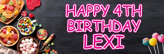 2 Personalised Birthday Colourful Sweets Party Celebration Banners Posters