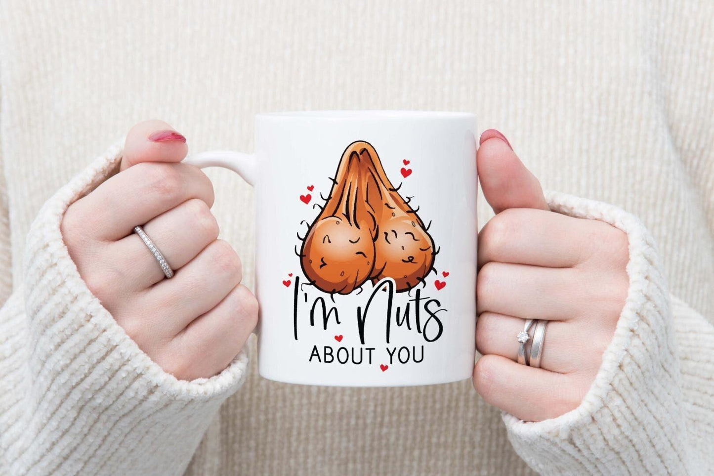 Im Nuts About You Mug & Coaster Funny Rude Girlfriend Wife Balls Birthday Anniversary Tea Coffee Mug Gift Set