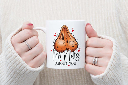 Im Nuts About You Mug & Coaster Funny Rude Girlfriend Wife Balls Birthday Anniversary Tea Coffee Mug Gift Set