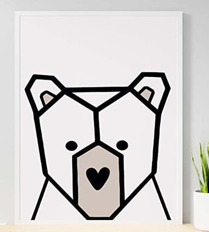 3d Cute Bear Heart Scandinavian Animal Nursery Wall Decor Art Poster Print