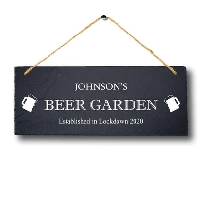 Personalised Lockdown Name White Uv Printed Sign Slate Beer Garden Memory