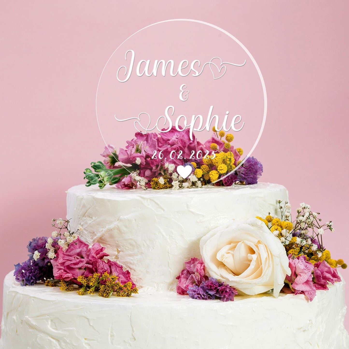 Personalised Wedding Cake Topper Engraved Acrylic Round Decoration Keepsake