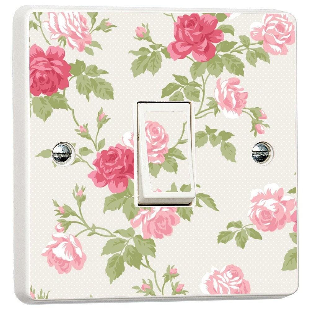 Pink Floral Shabby Chic Roses Skin Light Switch Cover Skin Sticker Decal