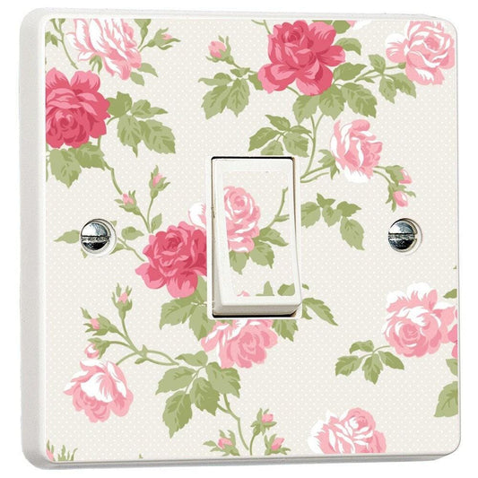 Pink Floral Shabby Chic Roses Skin Light Switch Cover Skin Sticker Decal