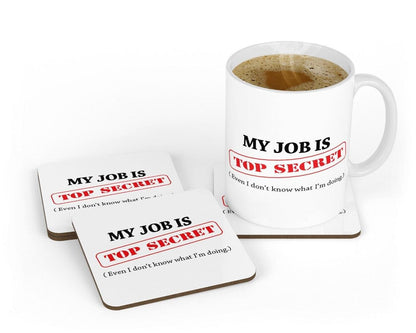 Top Secret Job Mug and Coaster Set: Funny Office Gift
