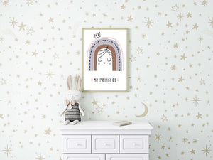 Princess Rainbow Girls Boho Watercolour Hand Painted Effect Nursery Wall Poster