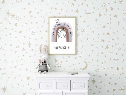 Princess Rainbow Girls Boho Watercolour Hand Painted Effect Nursery Wall Poster