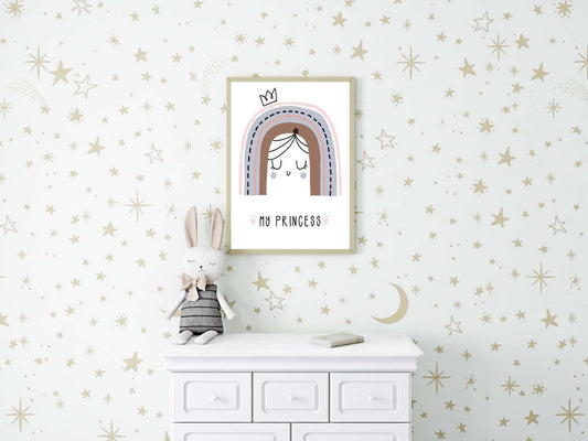 Princess Rainbow Girls Boho Watercolour Hand Painted Effect Nursery Wall Poster