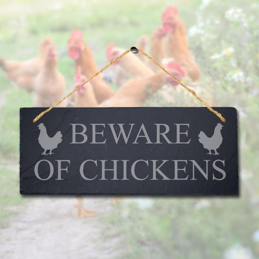 Beware Of Chickens Laser Engraved Hanging Slate Caution Home Decor Plaque Sign