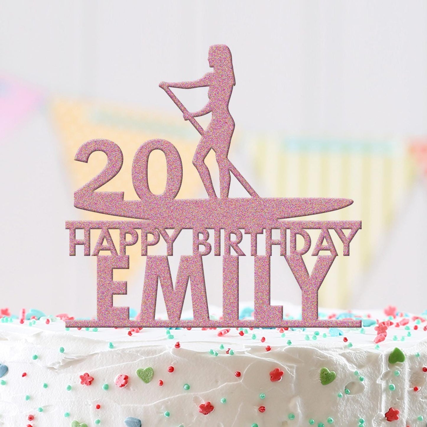Personalised Acrylic Girls Paddle Boarding Birthday Cake Topper Decoration Gift