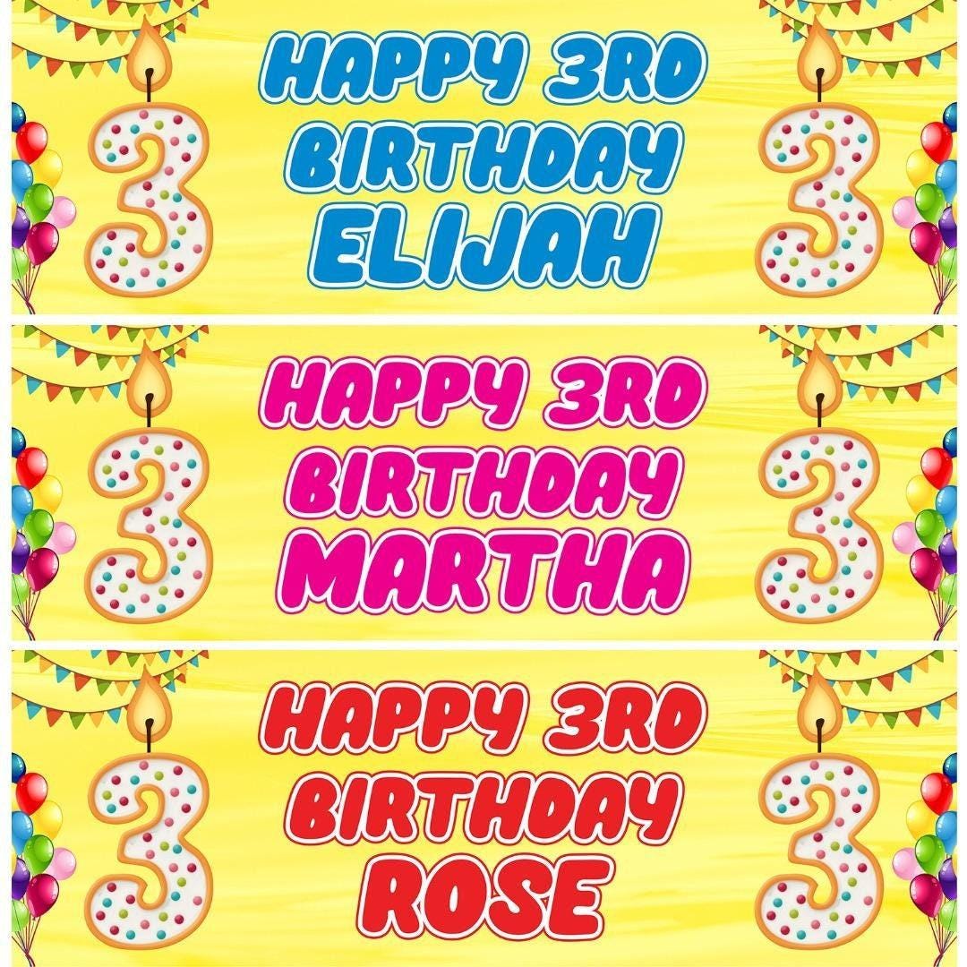 2 Personalised 3rd Birthday Celebration Banners Decoration Posters For Kids Customisable With Name