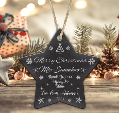 Personalised Teacher Christmas Slate Bauble Teaching Assistant Nursery Star Gift
