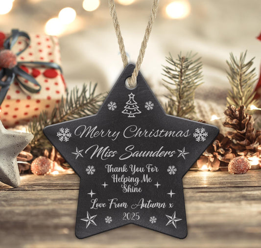 Personalised Teacher Christmas Slate Bauble Teaching Assistant Nursery Star Gift