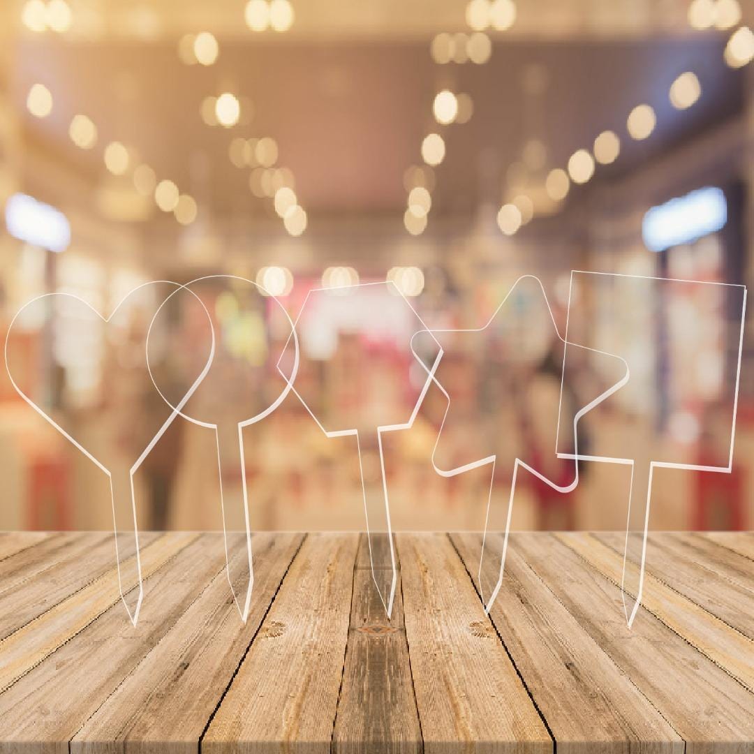 Acrylic 125mm Clear Birthday Paddle Cake Topper Round Star Hexagon Square Heart Shapes