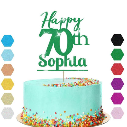 Personalised Name 70th Birthday Glitter Cake Topper Party Cake Decoration Gift