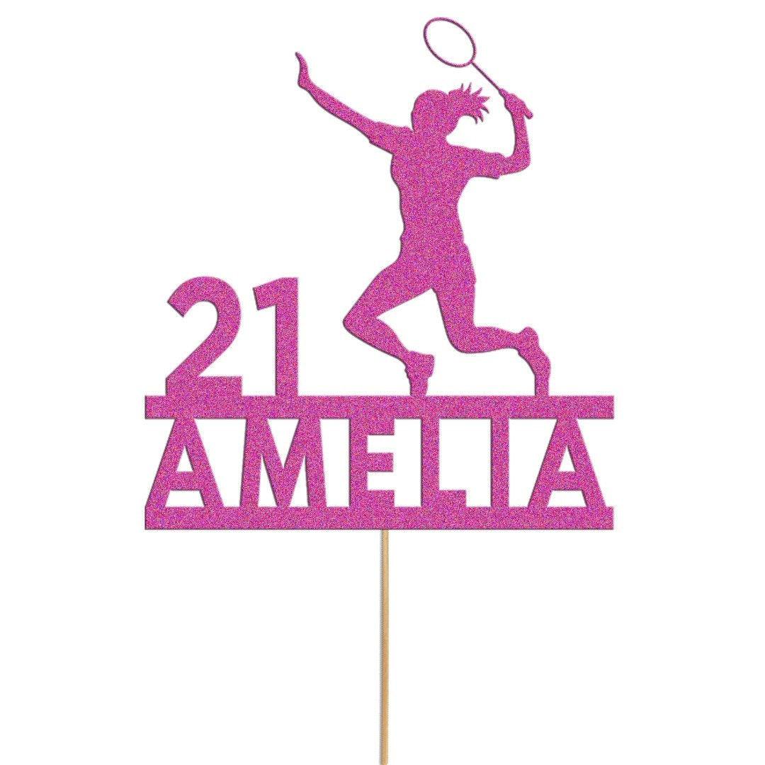Personalised Glitter Tennis Birthday Cake Topper: Any Name & Age