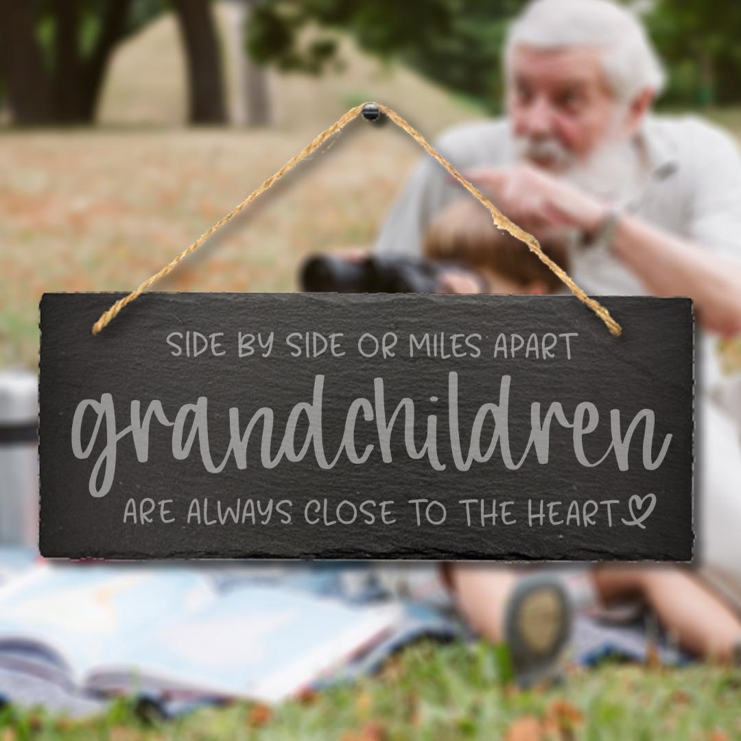 Side By Side Grandchildren Engraved Hanging Slate Wall Plaque Grandparents Gift